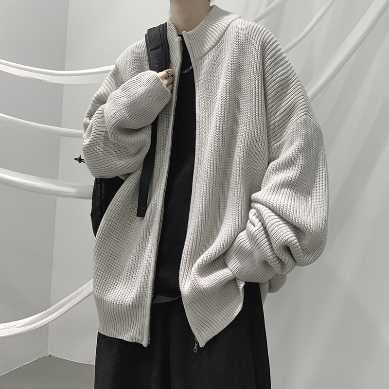 2023 New Korean Fashion Thick Knitted Cardigan Men Casual Zip Up Sweaters Long Sleeve Knitwear Slim Fitted Zipper Cardigans Male