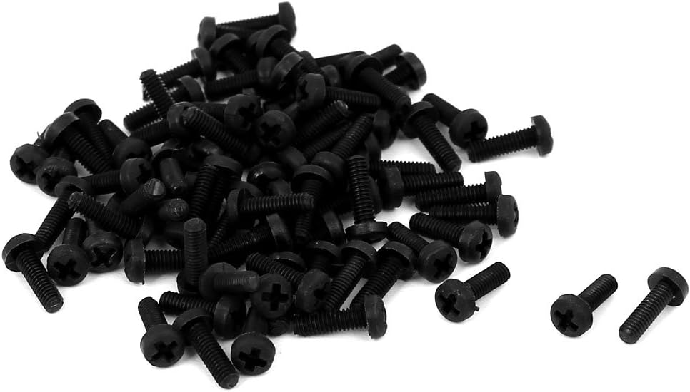 Kidisoii M2.5x8mm Phillips Round Head Nylon Machine Screw Bolt Fastener Black 100pcs
