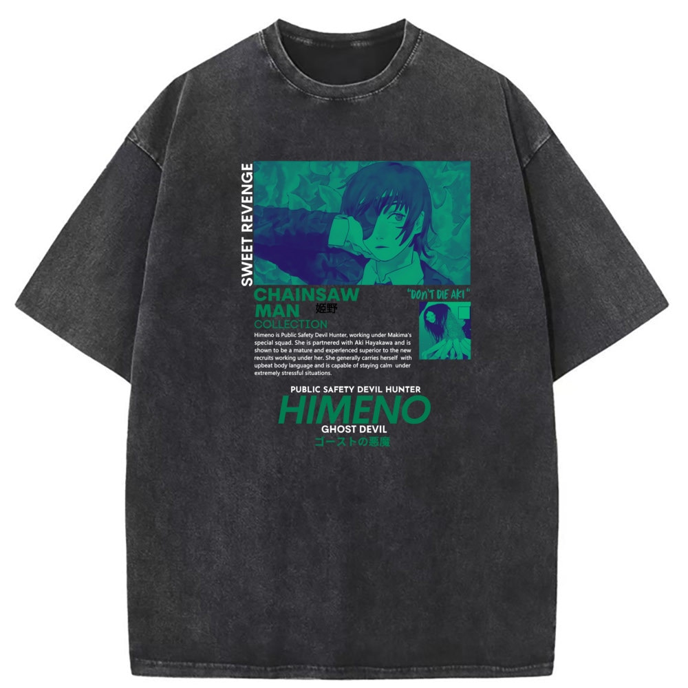 Himeno Ghost Devil Man Retro T-shirts Vintage Washed Cotton Sweatshirts Unisex Long Sleeve Tee Shirt Men Printed New Clothing