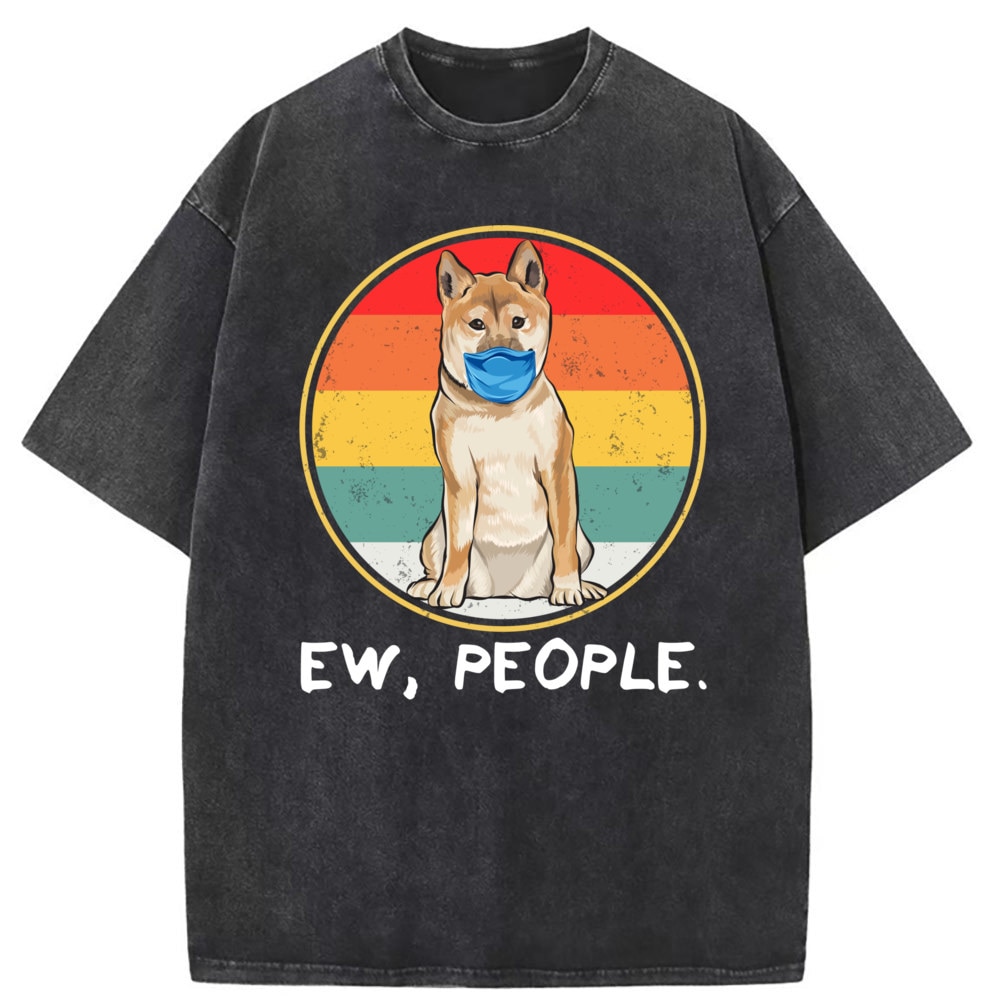 EW People Man Vintage T-shirts Dog Wear Mask Funny Graphic Long Sleeve Tee Shirt Men Printed Washed Sweatshirts Oversized