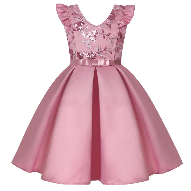 3-10 Y Sequin Flowers Embroidery Girls Dress Summer Sleeveless Princess Party Dresses Christmas Birthday Gift Kid Casual Clothes