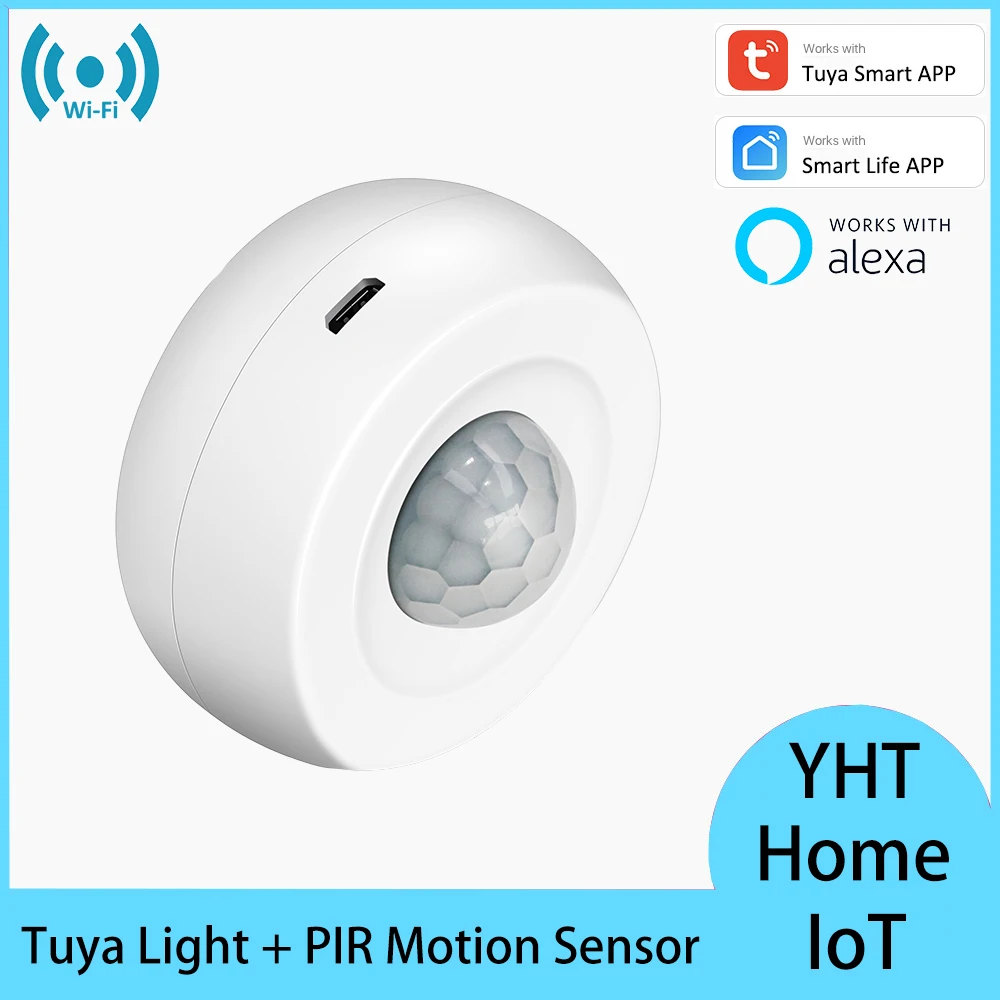 Tuya Lux Light WiFi USB Battery Operated Security Alarm Infrared Motion Human Body PIR Motion Sensor Detector Smart Life Alexa