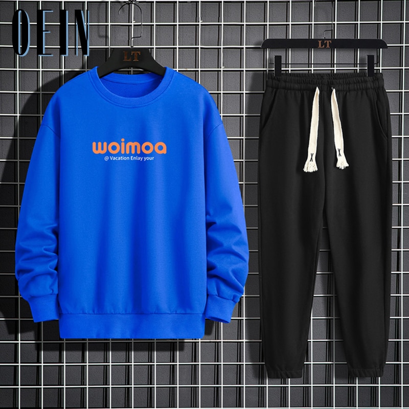 New Men Casual Letter Print Sets Autumn Harajuku Jogging Tracksuit Mens Sportswear Sweatshirt + Sweatpants 2 Pieces Outfits Suit