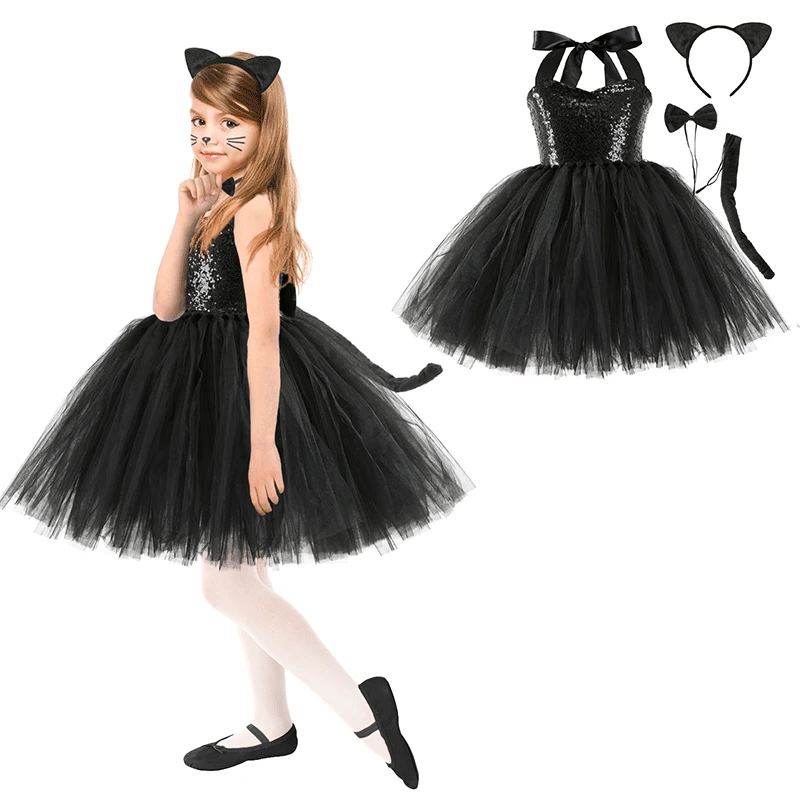 New Tutu Skirt Set Children's Clothing Animal Cos Elk Halloween Clothing Little Cat Mesh Girls' Dress School Performan