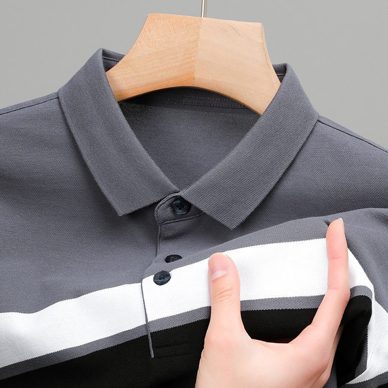 High End Luxury Brand Men's Polo Shirt 2023 Summer Lapel Stripe 95% Cotton Short Sleeved Korean Fashion Trend Handsome Clot