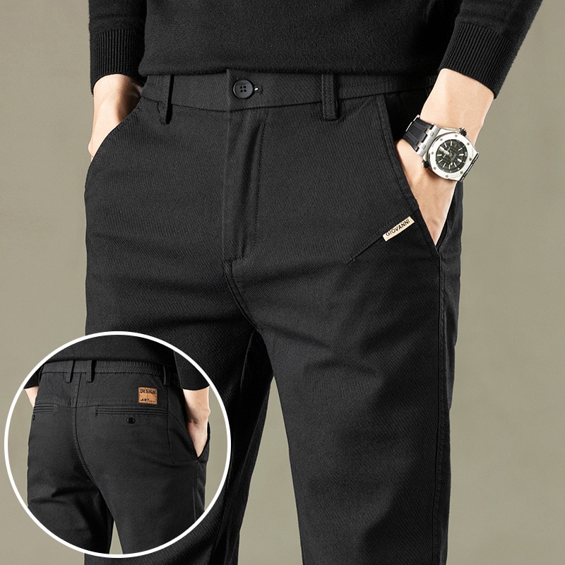 New Style Autumn Men's Slim Casual Pants Cotton Business Stretch Trousers Men Brand Straight Pant Black Grey Brown