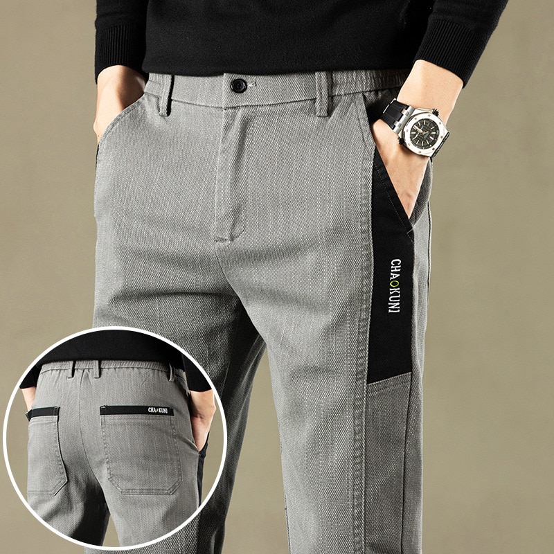 2023 Men's Autumn New Casual Pants Cotton Male Business Straight-leg Man Solid Trousers Black Light Grey Dark Grey