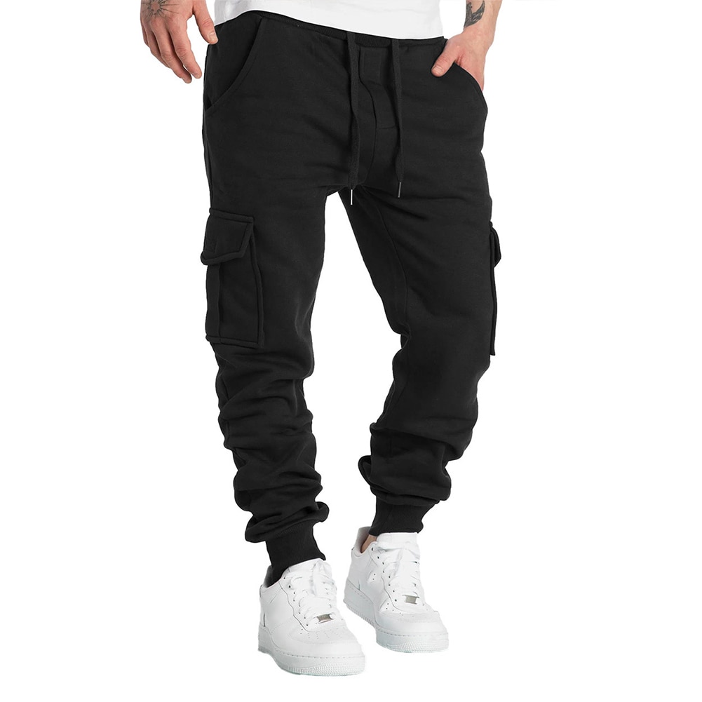 Men's Casual Loose Cargo Pants Joggers Workout Solid Breathable Multi Pockets Elastic Sweatpants Sports Trousers Pants Clot