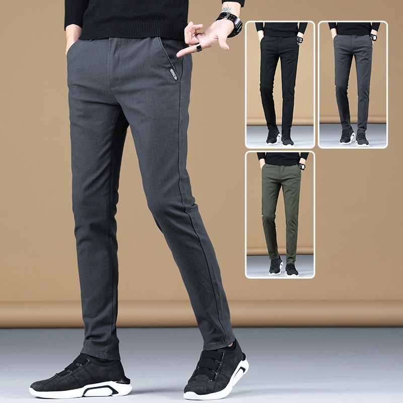 New Autumn Winter Men's Casual Pants Business Straight Thick Stretch Trousers Male Brand Clothing Green Black Grey
