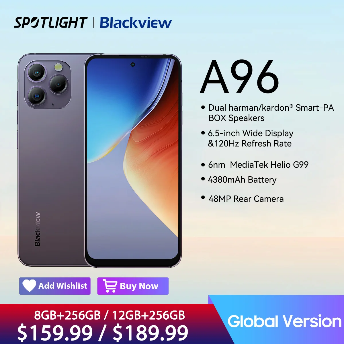 [World Premiere] Blackview A96 Android 13 Smartphone Helio G99 12GB 256GB Mobile Phone 6.5'' 2.4K Display With 120Hz C