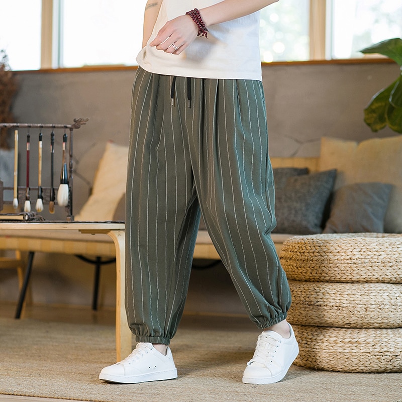 Striped Trousers Men 2023 Loose Drawstring Trousers Men's Casual Trousers Trend Large Size Lantern Harem Trousers