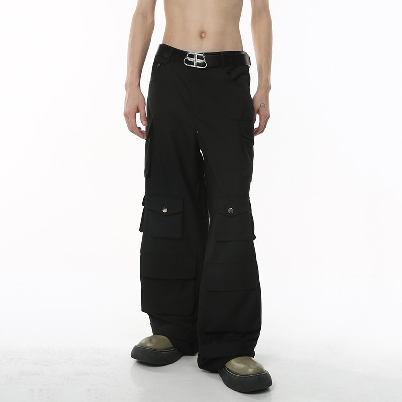 SYUHGFA Work Wear Trend Men Trousers Autumn New Cargo Pants American Style Casual Wide Leg Streetwear Pleated Baggy Overalls