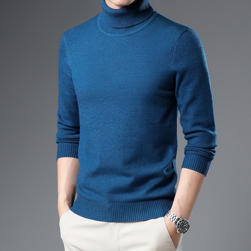 Men's Pullover Fashion Urban Youth Men's Clothing Knitwear Sweater Business Casual Long Sleeve High Lapel Autumn and W