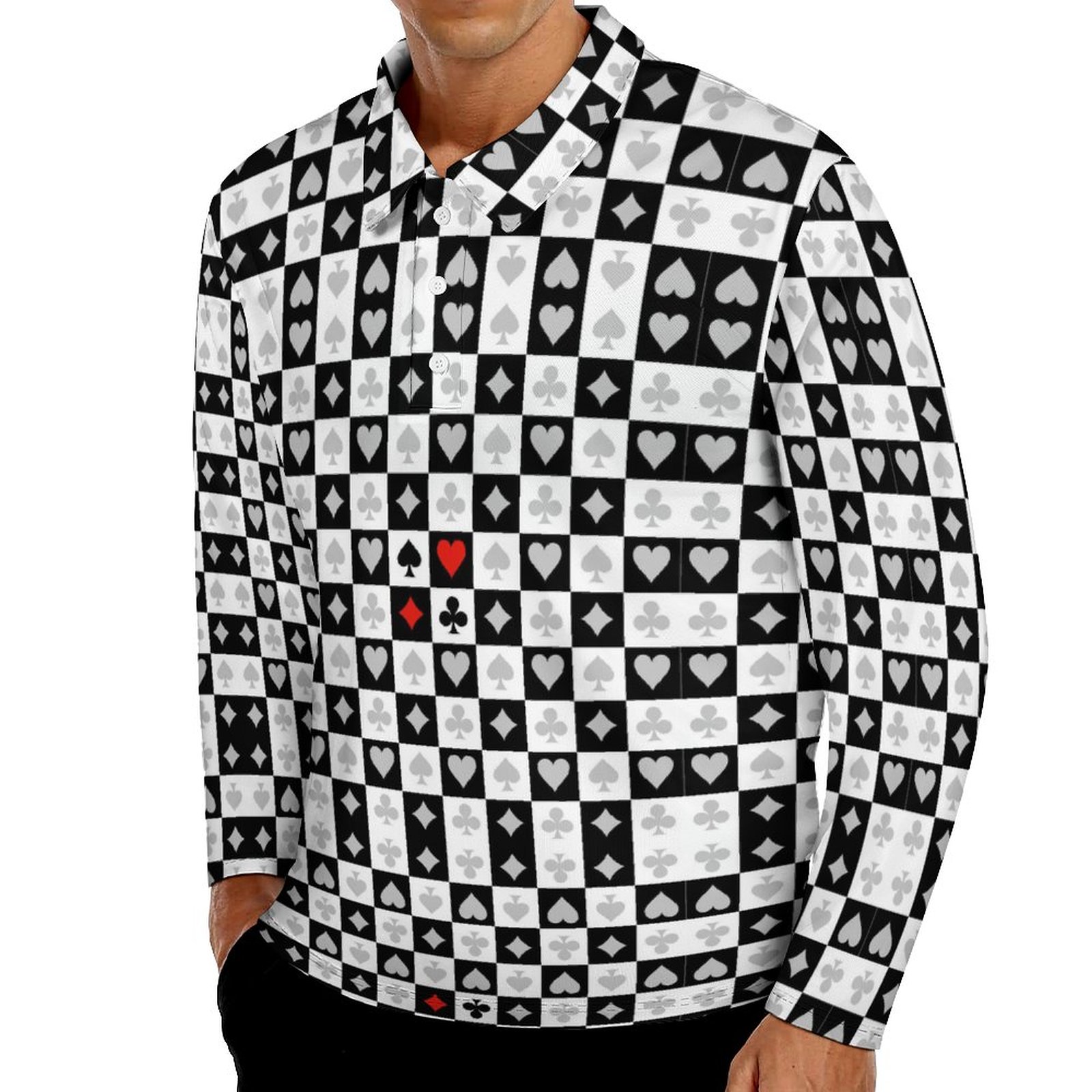 Heart Pattern Casual T-Shirts Poker Card Polo Shirt Man Fashion Shirt Autumn Long Sleeve Custom Clothes Big Size 4XL 5XL