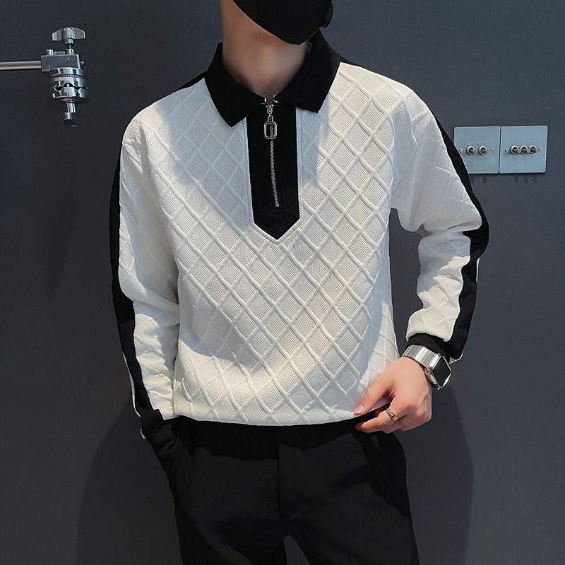 T Shirt for Man Collared Men's Clothing with Collar Top Green Polo Sweatshirts Quality Neck Korean Luxury Long Sleeve 2023 
