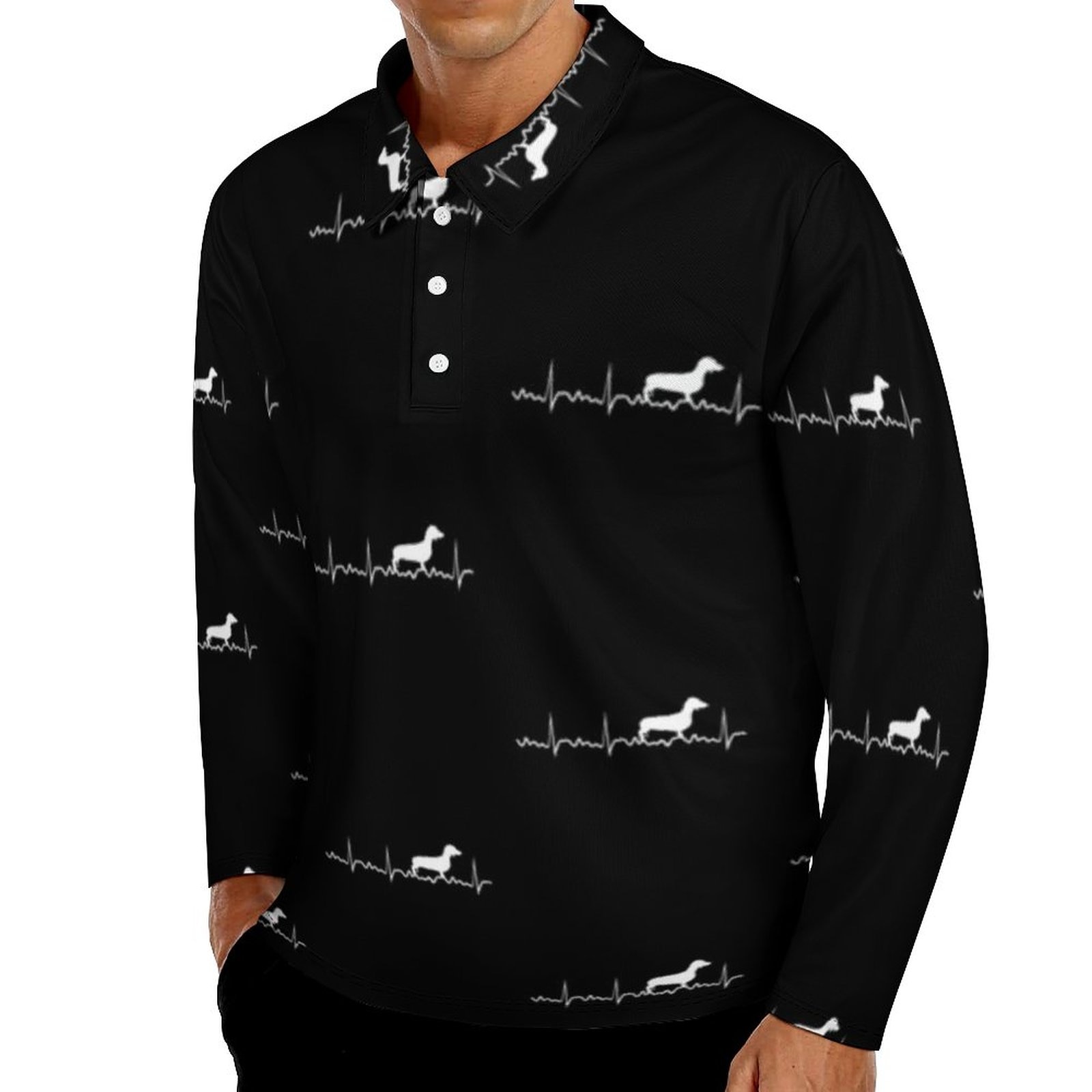 Dachshund Casual T-Shirts Men Dog Pet Long Sleeve Polo Shirts Turn Down Collar Y2K Autumn Graphic Shirt Plus Size