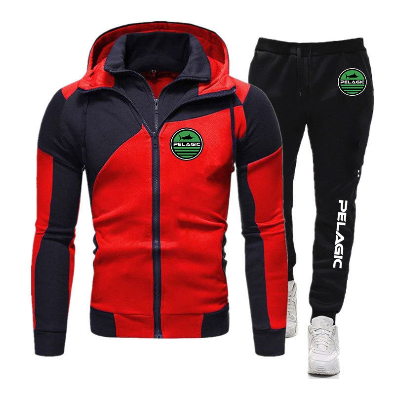 Pelagic Fishing Logo Mens New Spring And Autumn Diagonal Zip Hoodie Tracksuit Hooded Sweatshirt+Pants Pullover Sportswear Suits