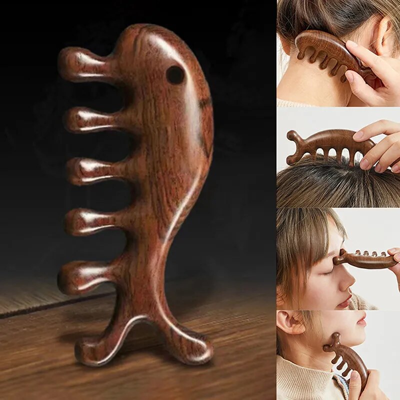 Body Meridian Massage Comb Sandalwood Five Wide Tooth Comb Acupuncture Therapy Blood Circulation Anti-static Smooth Hair Comb