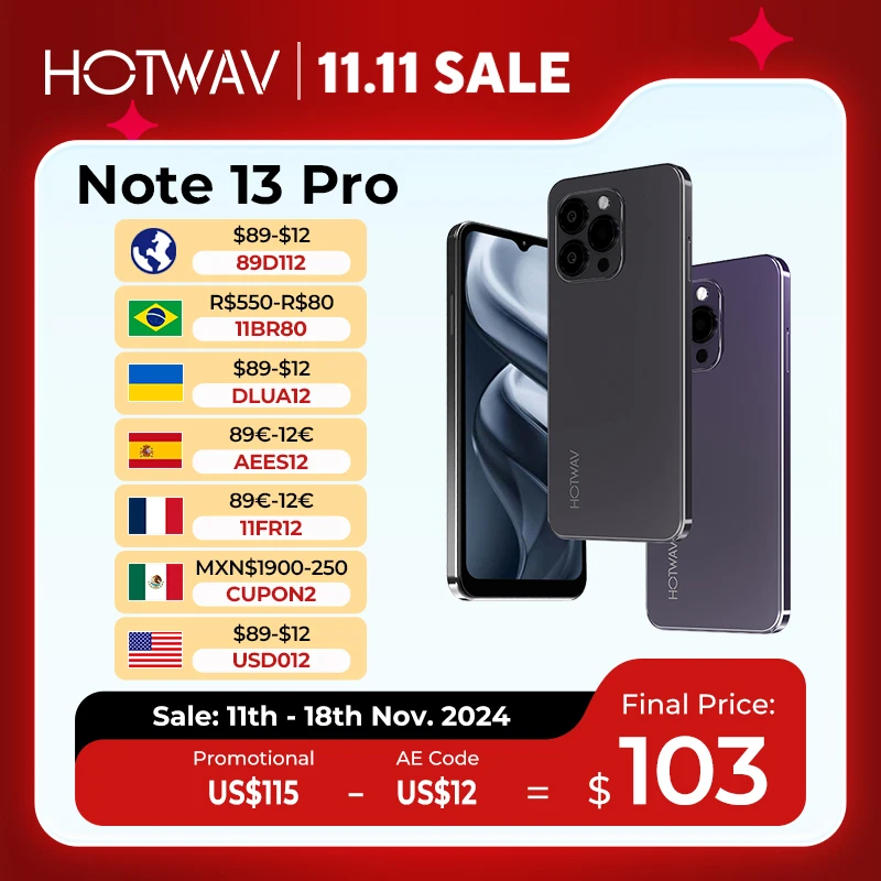 [World Premiere] HOTWAV Note 13 Pro 6.6'' HD+ Android 13 16GB+256GB Octa-Core 50MP NFC 5160mAh 18W Charging Add To Car