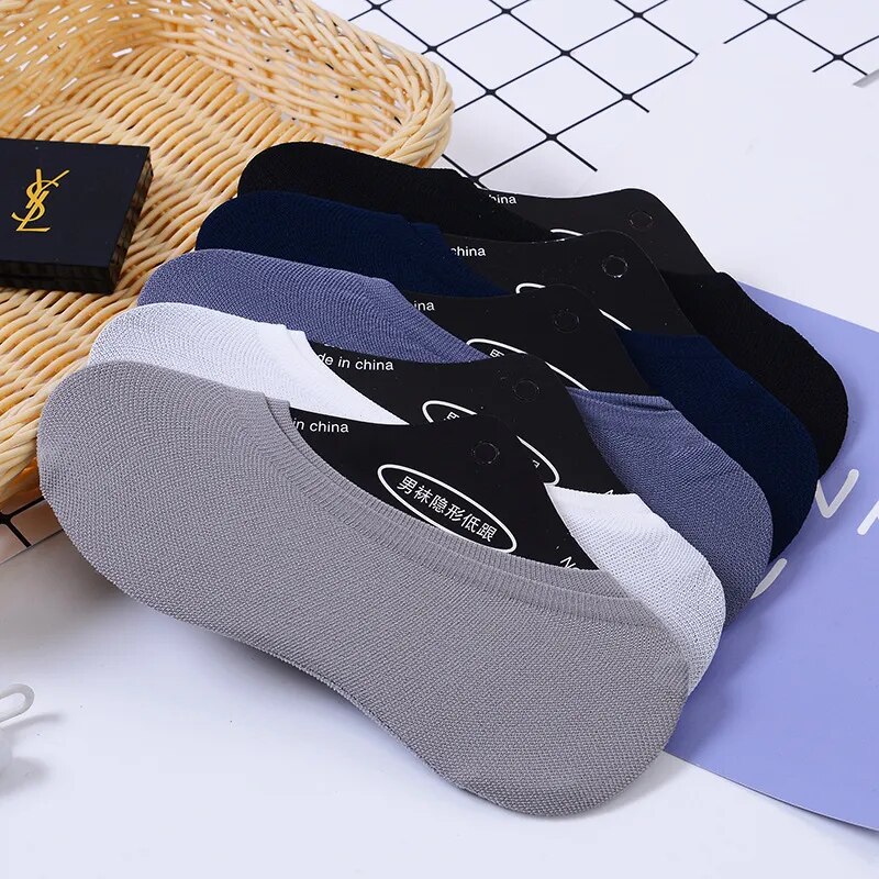 Men's Socks Summer Thin Mesh Invisible Short Silk Socks Heel Glue Non Slip Boat Socks Breathable Short Socks 10pcs/set