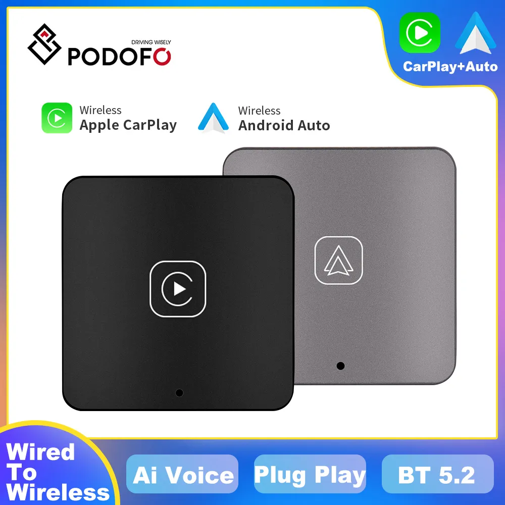 Podofo Wired To Wireless CarPlay AI Box Android Auto Adapter For ALL Car Universally Plug And Play CarPlay Dongle Ai Voice WiFi