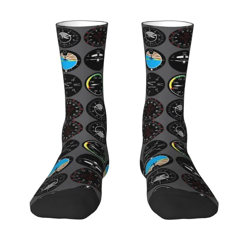 Aviation Airplane Flight Instruments Socks for Men Women Stretch Summer Autumn Winter Aircraft Pilot Aviator Plane Crew Socks