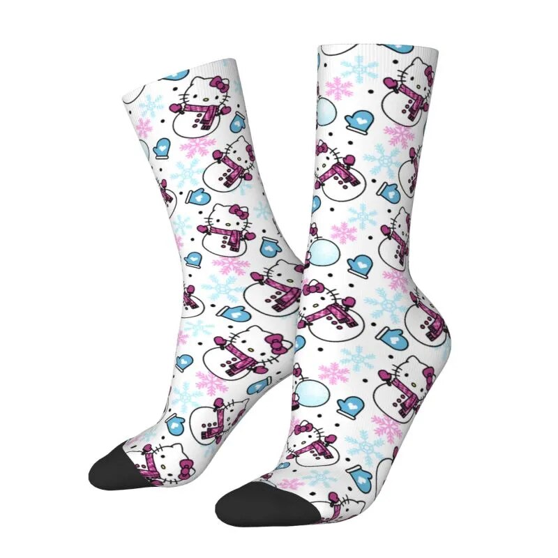 Snowflake Kitties Cat Mens Crew Socks Unisex Fun 3D Printing Kitten Anime Dress Socks