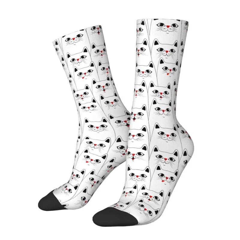 Funny Cats Pattern Mens Crew Socks Unisex Cool Cartoon Kitten Spring Summer Autumn Winter Dress Socks