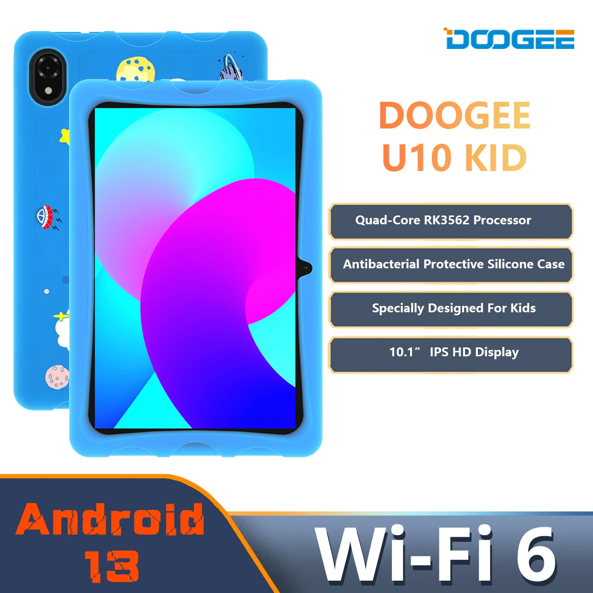 DOOGEE U10 KID Tablet 10.1" HD Display TÜV Certified WiFi6 Silicone Case Android 13 Widevine L1 Support Quad Core Apps For 
