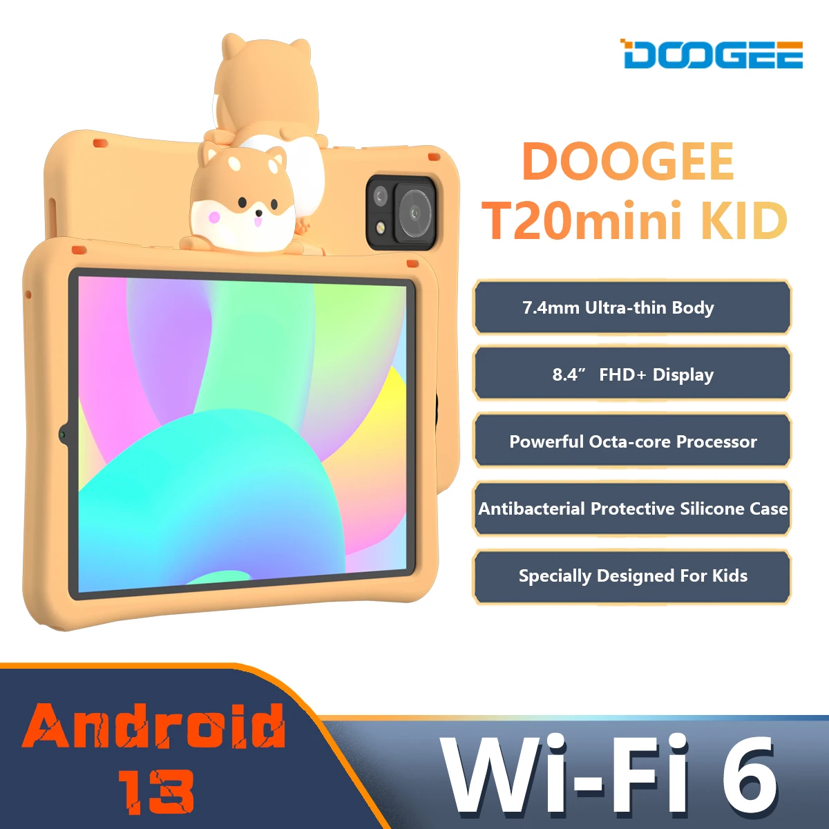 DOOGEE T20mini KID Tablet PC for Child 7.4mm Ultra-thin Body 8.4" FHD Display 4GB+128GB 5060mAh Battery Widevine L1 Wi-Fi 6