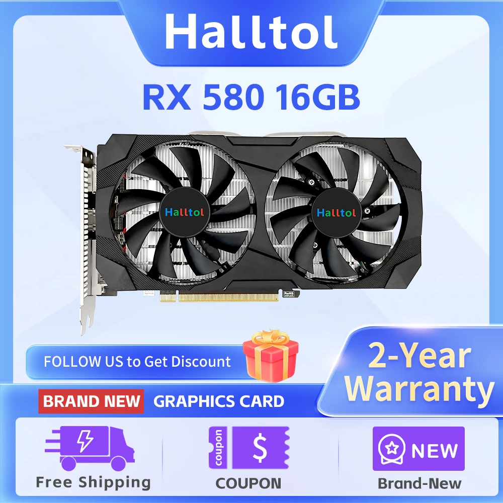 Halltol AMD RX 580 16GB 2048SP Brand New Gaming Graphics Card GDDR5 256Bit Radeon GPU RX580 16 GB placa de video