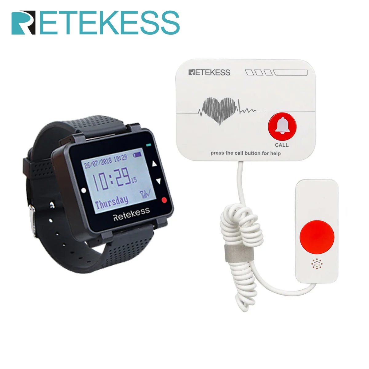 Retekess Nurse Calling System Caregiver Pager Nurse Call Alert Patient Help System Call Button for Elderly Disabled Nursing Home