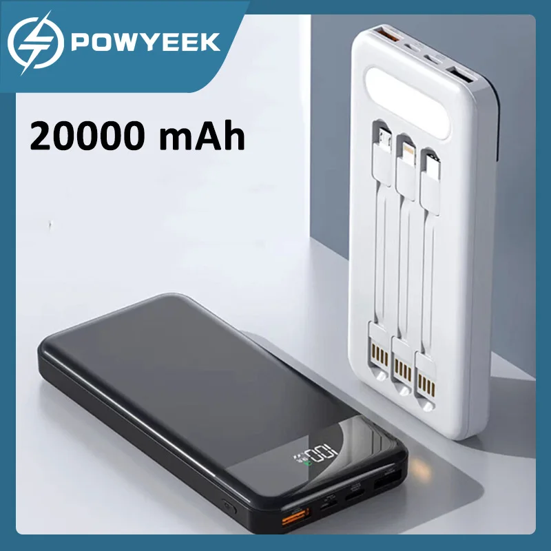 20000mAh Power Bank Outdoor Usb-C Fast Charging Battery Pack Portable Built In Cables for Huawei Iphone Samsung Mobile Phone