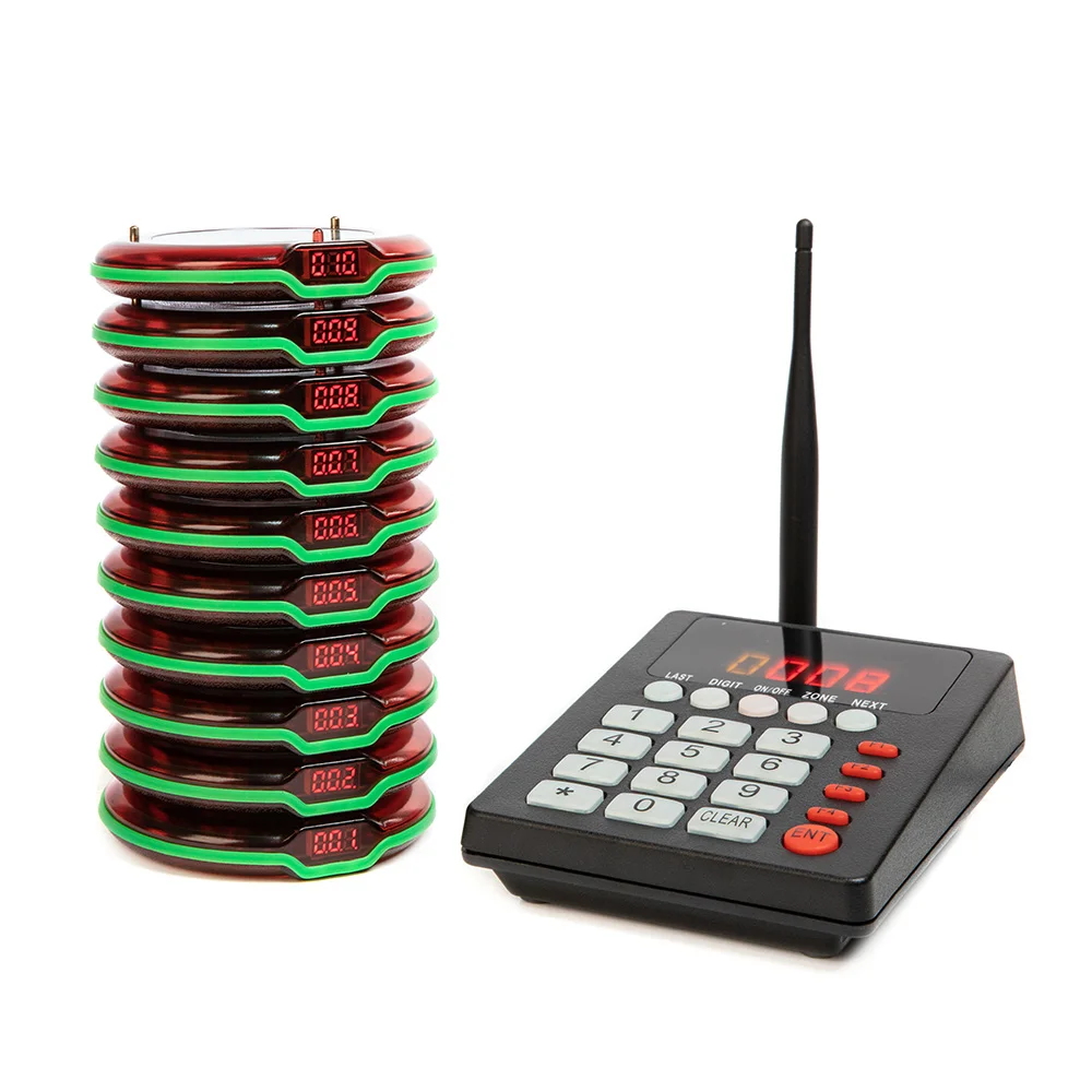 Restaurant Wireless Buzzer Pager System Social Distancing Buzzer 10 Coaster Receiver Clinic Coffee Hamburger Shop