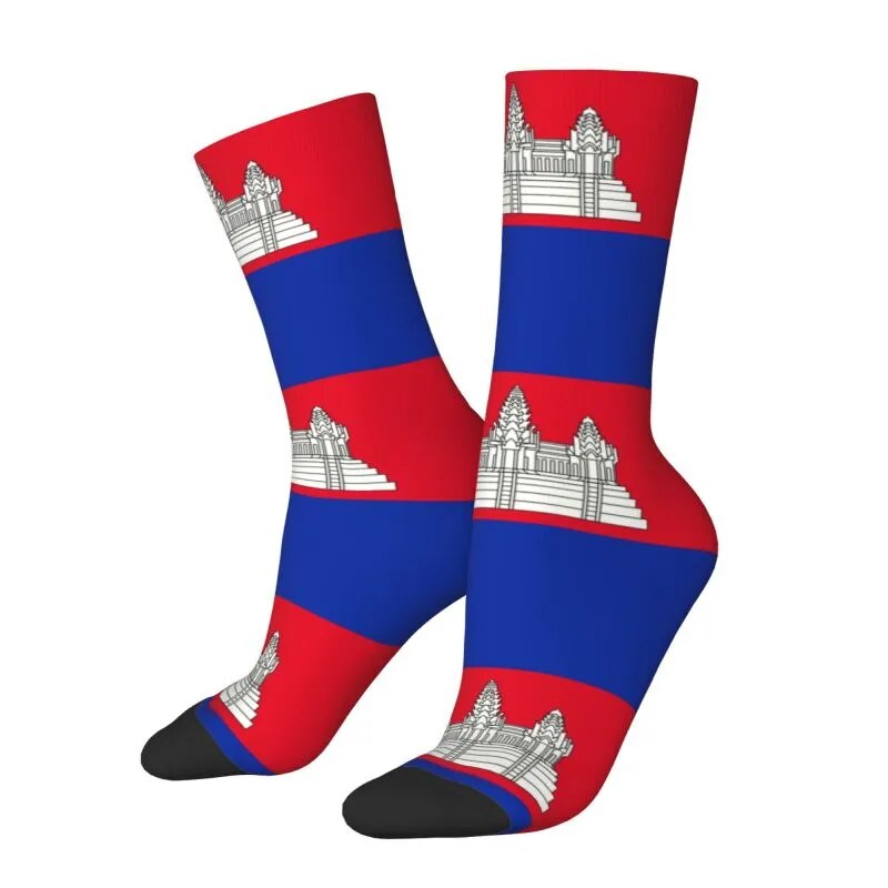 Kawaii Men's Cambodia Flag Dress Socks Unisex Warm Comfortable 3D Printing Crew Socks