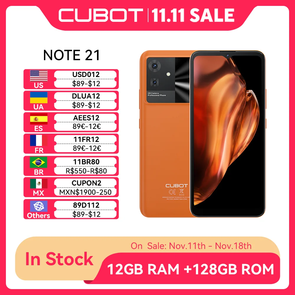Cubot Note 21, Android Smartphone, 12GB RAM(6GB+6GB Extended), 128GB ROM, 6.56 Inch 90Hz Screen, 50MP Camera, 5200mAh, Face ID