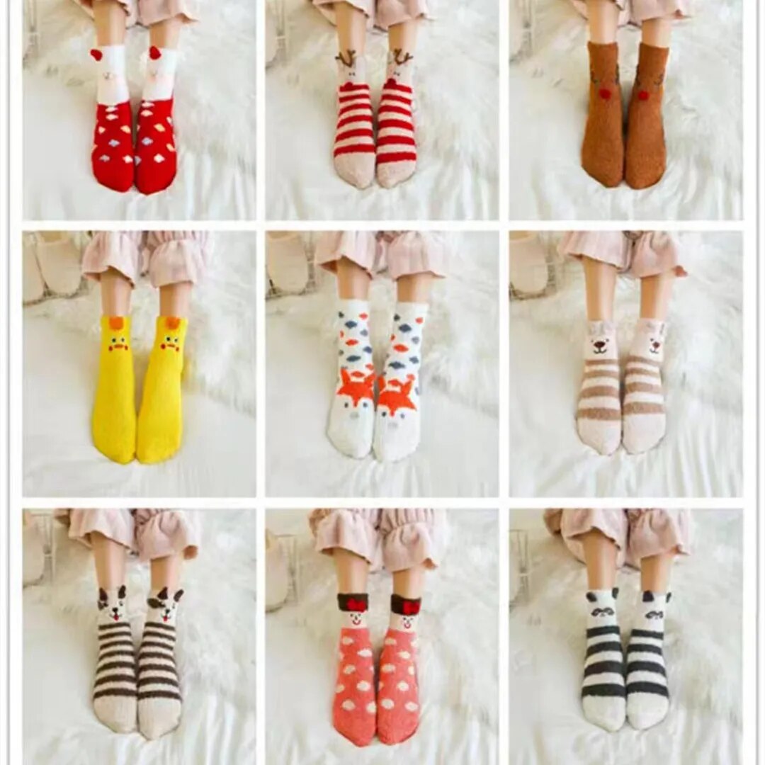 1PR Coral Fleece Christmas Stockings Cross-Border Santa Claus Elk Thickened Christmas Stockings Women's Half Velvet