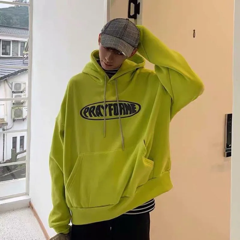Sweatshirts for Man Print Sport Men's Clothing Hoodies Letter Loose Hooded Green Streetwear Cotton Welcome Deal Luxury Autu