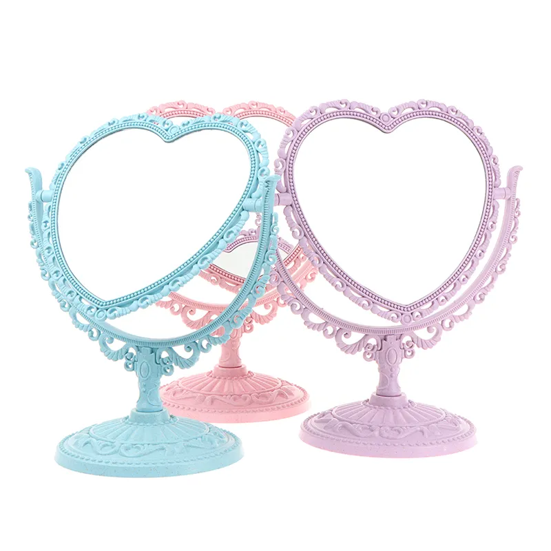 Heart Shaped Makeup Mirror Vintage European Style Acrylic Single Side Makeup Mirror 360 Degree Swivel Desktop Makeup Tools