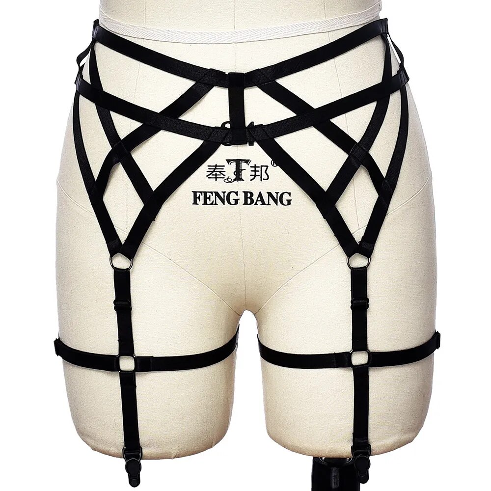 Goth High Waist Garter Belt Hollow Bondage Stockings Women Lingerie Accessories Sexy Elastic Wedding Body Cage Harness Garter
