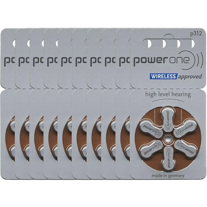 PowerOne P312 60 PCS Performance Hearing Aid Batteries 1.45V 312 312P P312 PR41 Zinc Air Battery For BTE CIC RIC OE Hearing Aid