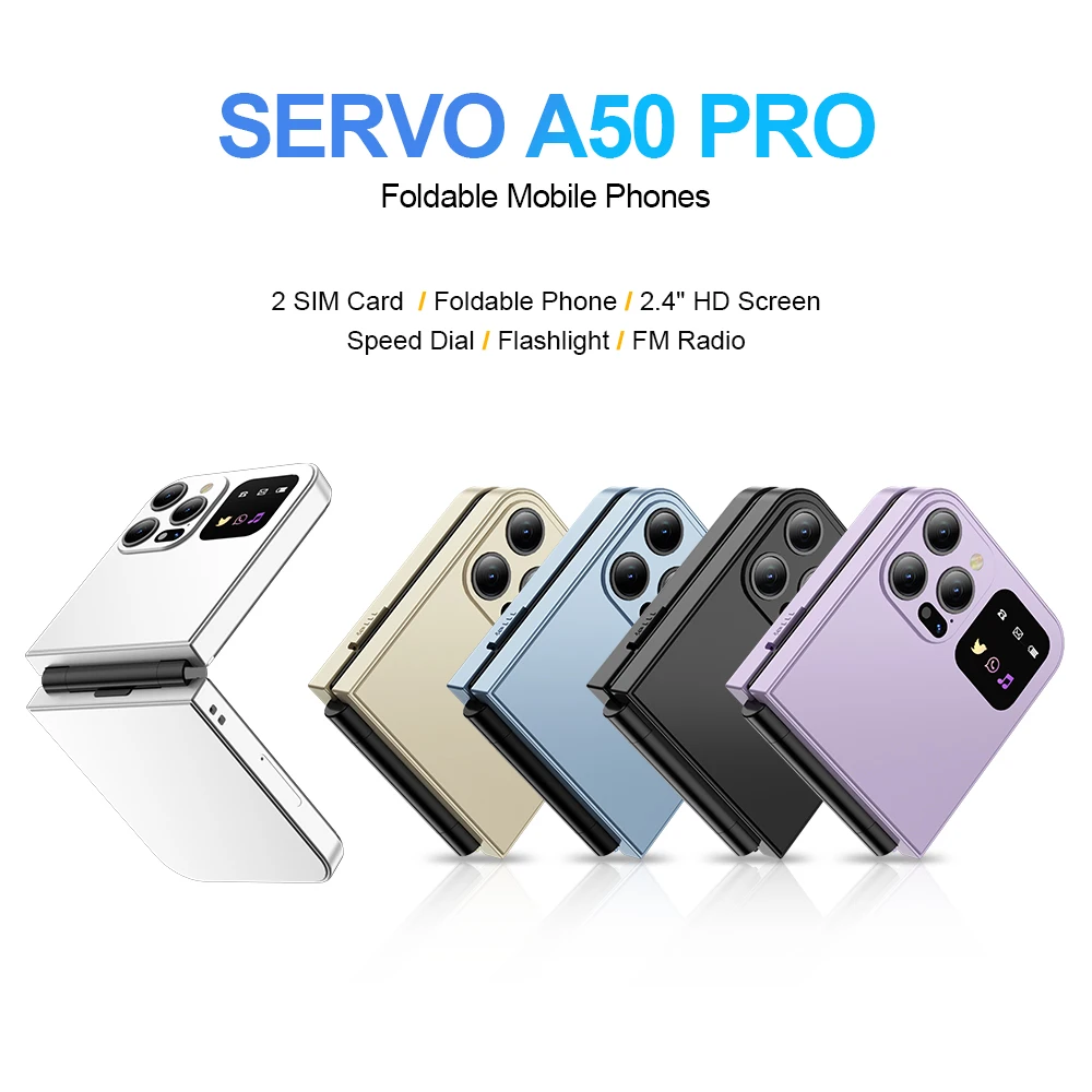 SERVO A50 PRO Flip Mobile Phone Speed Dial Flashlight Auto Call Record Type-C 2 SIM Cards GSM 2.4" Fold Cellphone Multiple 