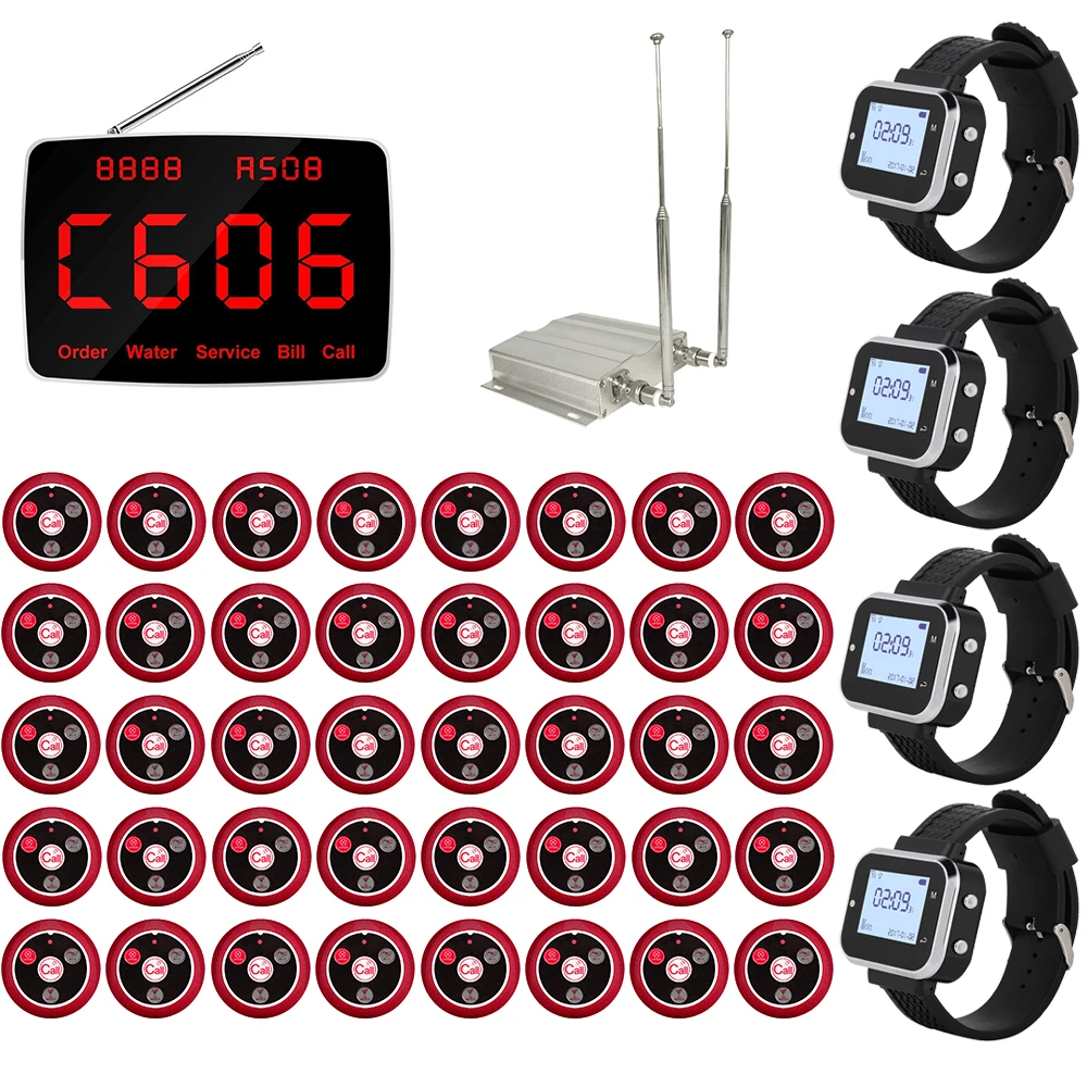 40 Table Call Buttons 1 Display Monitor 4 Watch Receiver Buzzer 1 Amplifier for Restaurant Wireless Waiter Pager Calling System