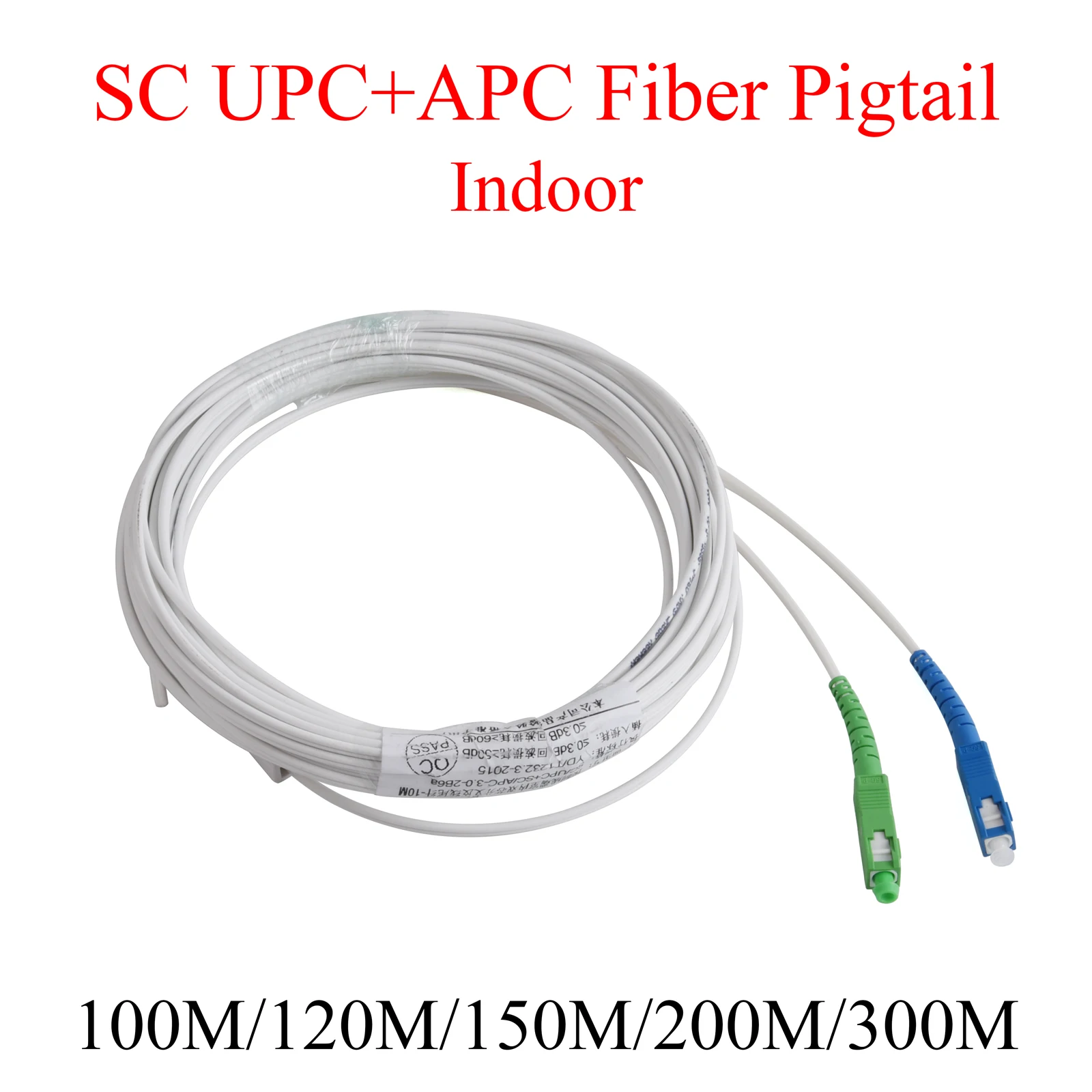 UPC APC SC Fiber Optic Pigtail 2-Core Optical Wire Indoor Single-mode Simplex Patch Cord Cable 100M/120M/150M/200M/300M