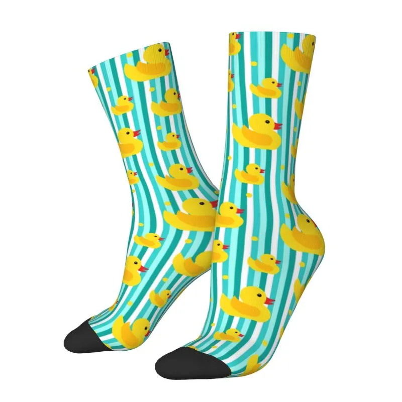 Yellow Ducks Blue Stripes Dress Socks Mens Womens Warm Fashion Novelty Animal Cartoon Crew Socks