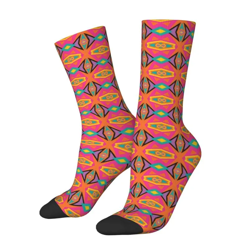 African Tribal Ankara Fabric Style Dress Socks for Men Women Warm Fashion Novelty Geometric Crew Socks