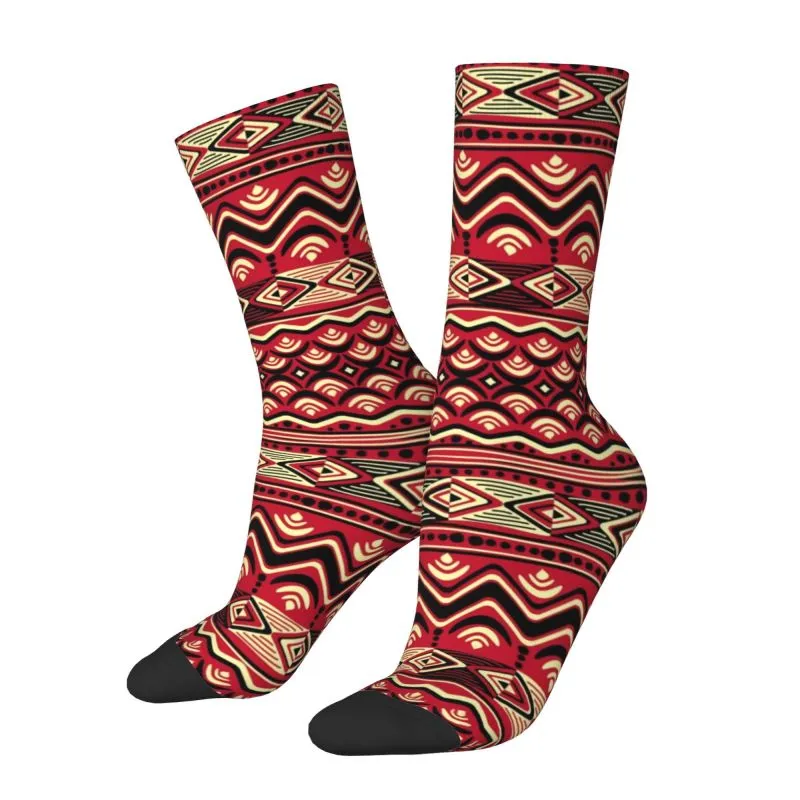 Maroon African Ankara Dress Socks Men Women Warm Fashion Africa Civilization Styles Crew Socks