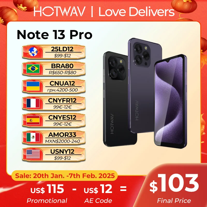 [World Premiere] HOTWAV Note 13 Pro Smartphone 6.6'' HD+ Android 13 16GB+256GB Octa-Core Mobile Phone 50MP 5160mAh Cel