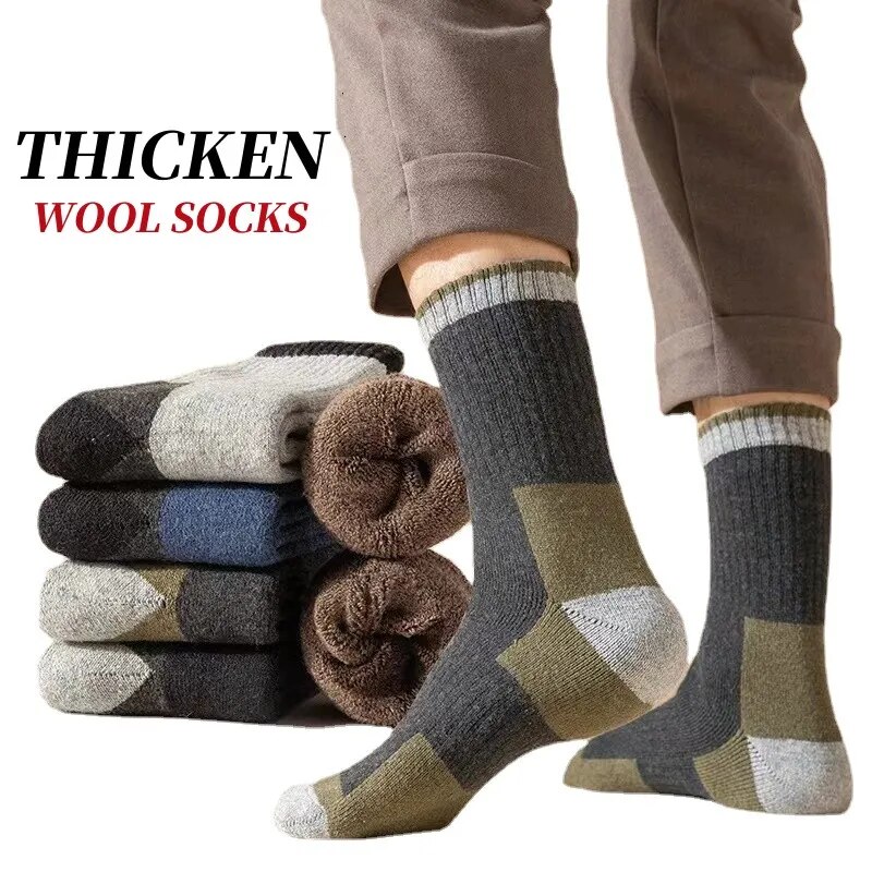 5Pairs/Lot Men's Winter Socks Thick Wool Towel Socks Warm Mid-tube Wool Socks Absorbent Sweat Breathable Soft Outdoor Snow 