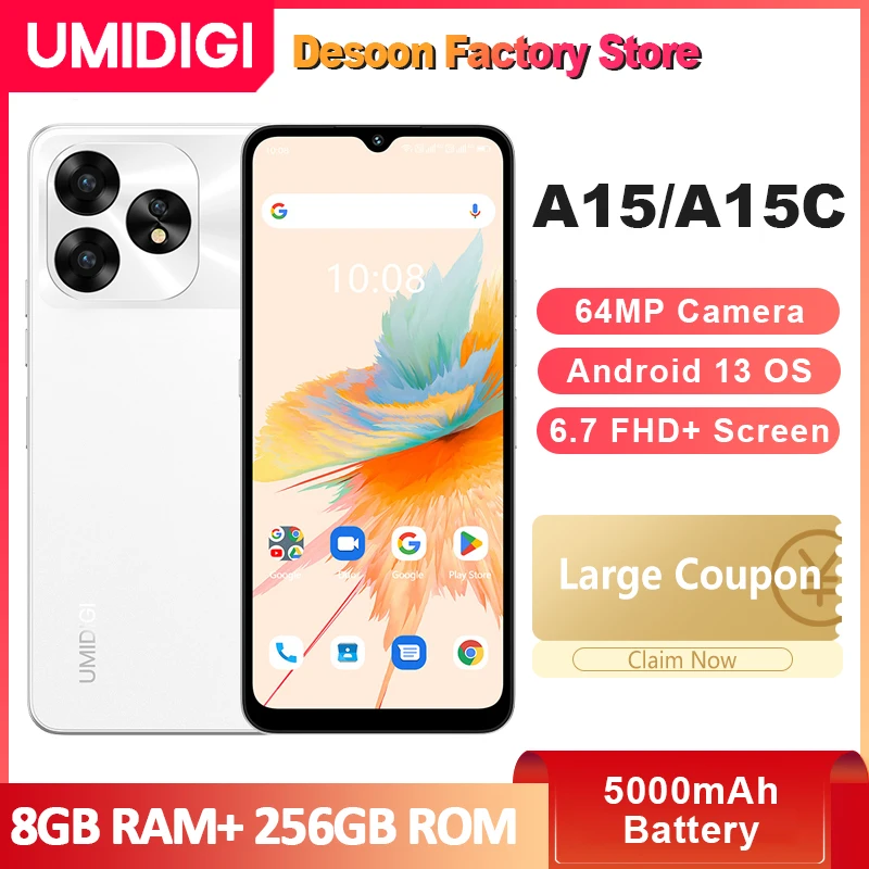 UMIDIGI A15, A15C Smartphone 64MP Camera 8GB RAM+ 256GB ROM 6.7’’ HD+ Screen 5000mAh Battery 20W Fast Charging Global Version